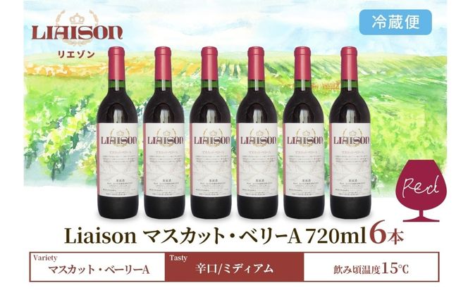 赤ワイン Liaisonリエゾン マスカット・ベーリーA 720ml×6本 フルボトル 辛口 ミディアムボディ ワイン 赤 お酒 送料無料 日川中央葡萄酒 山梨県 笛吹市 177-7-26