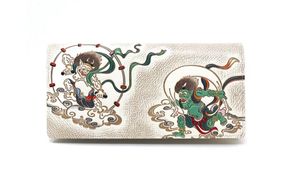 【文庫屋大関】束入れ 風神雷神【皮革工芸品】 財布 お札 お札入れ 長財布 カード 小銭 牛革 手作り 日本製 墨田区 東京都