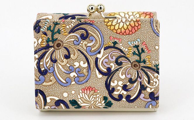 【文庫屋大関】三つ折りミニ財布　乱菊（青紫）【皮革工芸品】 ファッション 小物 民芸品 お札 カード 小銭 手のひらサイズ コンパクト 大人かわいい 牛革 手作り 国産 