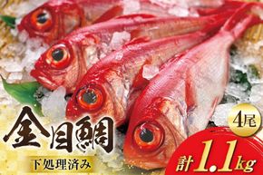 BI094 金目鯛 大サイズ (200g～300g) 4尾 計1.1kg 程度 ＜下処理済み＞【 鯛 たい タイ キンメダイ キンメ 真空パック 個包装 煮付け 塩焼き 冷凍 焼き魚 長崎県 島原市 】