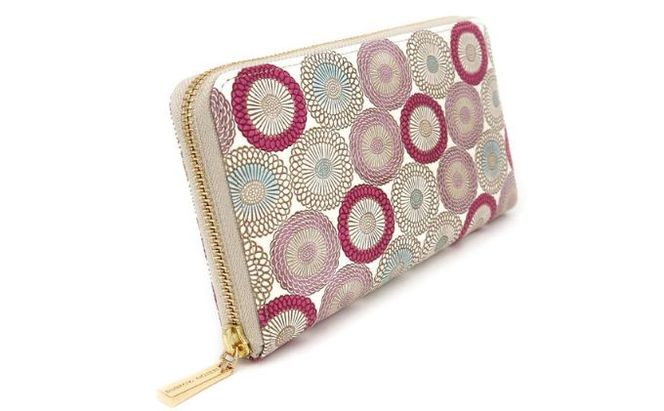 【文庫屋大関】 大容量　ぐるっとファスナーの長財布　笠菊＜桃花＞【皮革工芸品】 ファッション小物 民芸品 