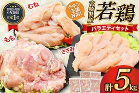 肉 鶏肉 鶏肉バラエティセット もも2kg むね2kg ささみ1kg 計5kg [アイフーズ 宮崎県 日向市 452060753] 冷凍 小分け モモ肉 もも肉 むね肉 ムネ肉 胸肉 ささみ ササミ