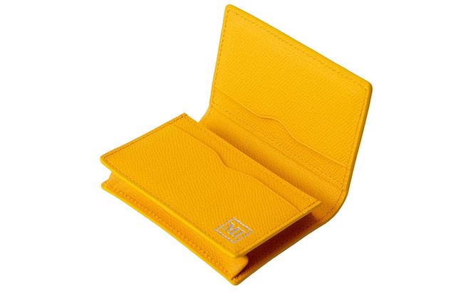 豊岡財布 本革名刺入れ 角シボ型押しカーフ イエロー WMS01NC / 名刺入れ 名刺ケース マチあり メンズ レディース 本革 革 牛革 革小物 シンプル デザイン 無地 マスミ鞄嚢