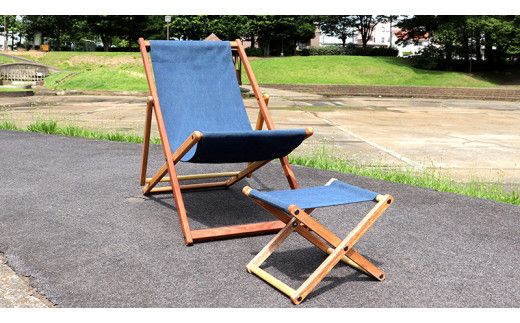 《 受注生産 》布製 デッキ チェア 1脚 （ネイビー）【 フットレスト 付き 】 インテリア アウトドア キャンプ テラス 庭 家具 日用品 椅子 イス リクライニング 折りたたみ コンパクト 収納 [DP004us]