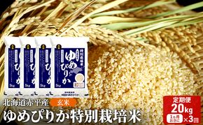 玄米 北海道赤平産 ゆめぴりか 20kg (5kg×4袋) 特別栽培米 【1ヵ月おきに3回お届け】 米 北海道 定期便 ふるさと納税