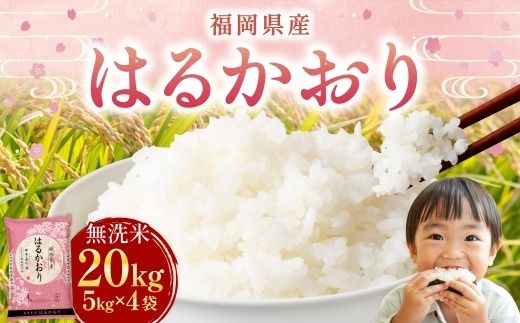 【 令和7年産 】 【 無洗米 】 はるかおり 20kg （ 5kg × 4袋 ） お米 米 こめ コメ 白米 白飯 飯 ご飯 おにぎり 和食 国産 福岡県産