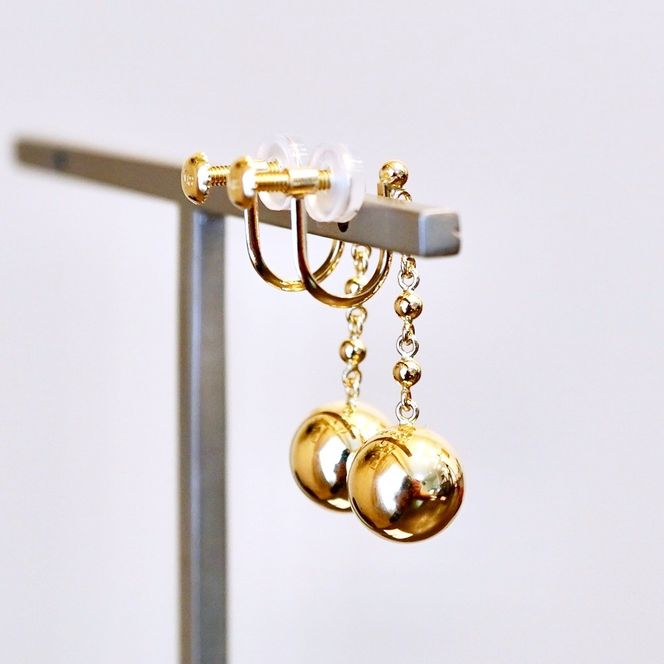 K18(18金) イエローゴールド ボール チェーン イヤリング 地金 中空(直径8mm) 保証書付 M1059ER 242-045