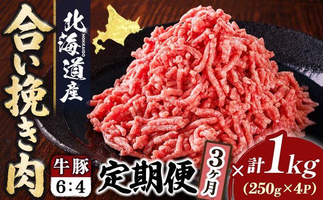 【定期便 3ヶ月連続】北海道産 合い挽き肉 合計1kg（牛6：豚4） 黄金比ひき肉｜挽肉 挽き肉 ひき肉です 合挽肉 合挽き肉 豚 肉 豚肉 豚肉ミンチ 合挽豚肉 牛 肉 牛肉 牛肉ミンチ 合挽牛肉 合い挽き 小分け 一人暮らし セット おかず ハンバーグ 冷凍 定期便 肉 絶品 人気 ヒロセ 北海道 釧路町 釧路超 特産品