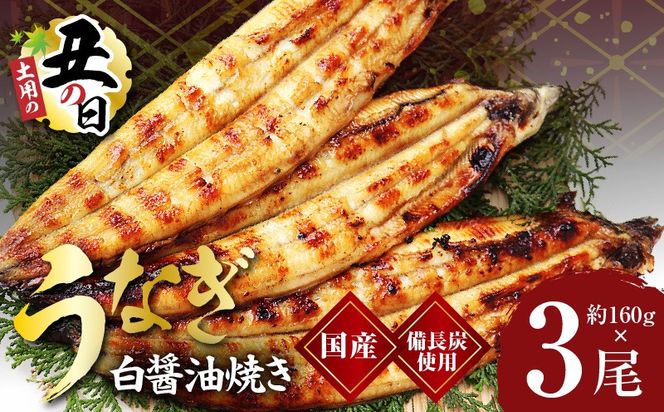 kgp0042-1d 【土用の丑の日までにお届け】国産うなぎ 白醤油焼き 合計480g【160g×3尾 せいろ蒸し 備長炭 鰻 ウナギ 手焼き レンジ 温めるだけ 簡単調理】