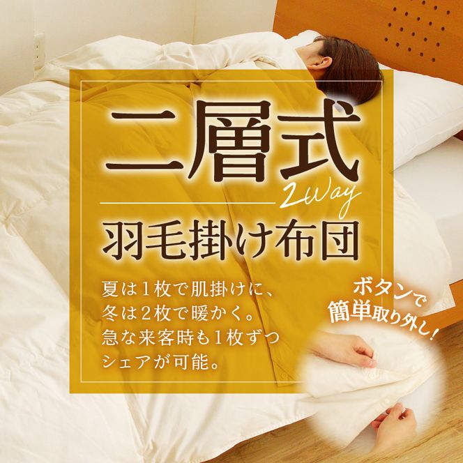 【自宅で洗える】デュエット式 羽毛掛け布団 セミダブル ｜ 二層式 オールシーズン ふんわり 軽量 寝具 羽毛 ベッド 布団 綿100％ 安心 快眠 日本製 国産 新居 引っ越し ギフト プレゼント 北海道 【 滝川市 】