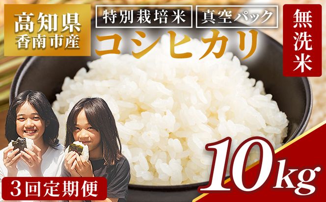 無洗米 定期便  10ｋｇ【3回定期便】令和8年産 高知県香南市産 特別栽培米 コシヒカリ  Wnu-0013