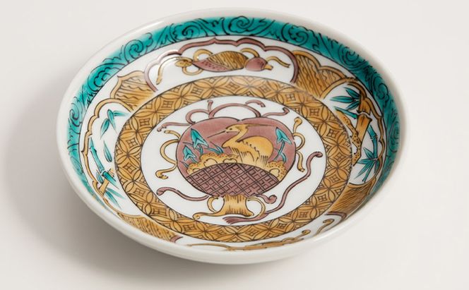 九谷焼 4.2号皿揃 古九谷風名品絵変わり（5枚セット） a01 焼き物 民芸品 工芸品 