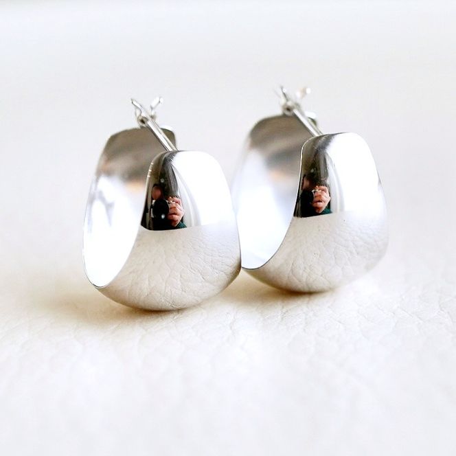 K14WG 14金 ホワイトゴールド 地金 ボリューム フープ ピアス (直径14mm) 保証書付 KO-0056 SWAD081