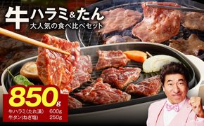 010B1882 【大人気の食べ比べ】牛ハラミ600g＆牛たん250ｇ 【ハラミ 牛タン 小分け 牛肉 焼肉セット BBQ 訳あり サイズ不揃い】