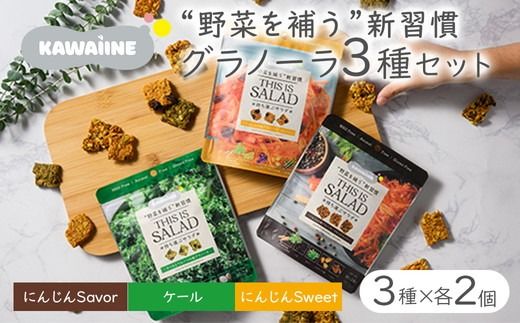 野菜を補うグラノーラ3種セット（ケール・にんじんSweet・にんじんSavory　各2袋）【茨城県産有機ケール・にんじん使用】オーガニック野菜　グルテンフリー　人工甘味料不使用　無添加 ※離島への配送不可