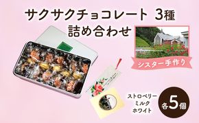 十勝カルメル会シスターが真心こめて作った サクサク チョコレート 3種 詰め合わせ（ストロベリー・ミルク・ホワイトチョコ　各5個）【 ギフト プチギフト お菓子 北海道 十勝 幕別 カシューナッツ 】