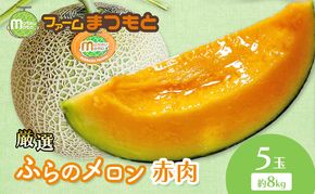 【2026年夏発送】厳選ふらのメロン 赤肉 5玉（8kg）糖度15度以上 [ファームまつもと] メロン 赤肉メロン フルーツ 果物 新鮮 甘い 贈り物 ギフト  ジューシー ブランドメロン 夏 北海道 富良野