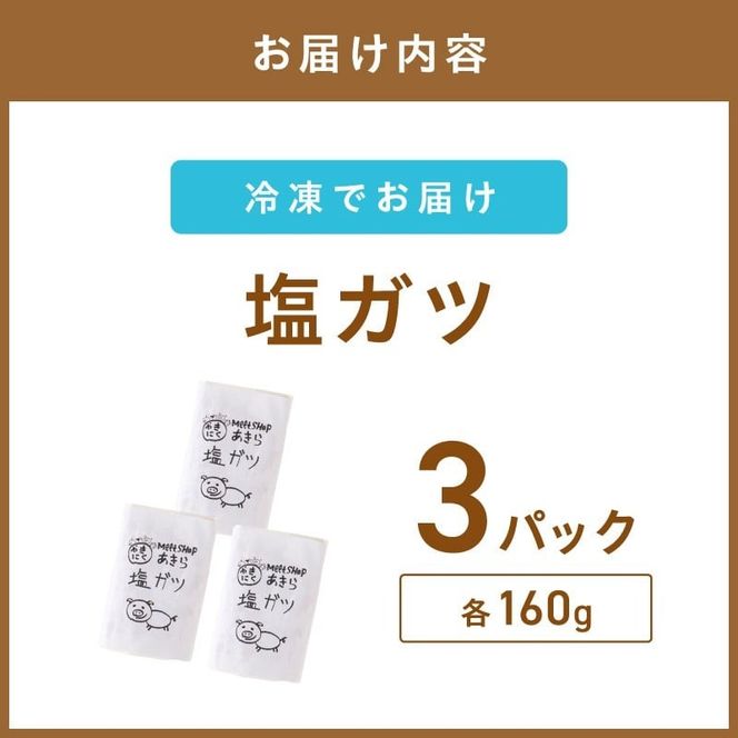 《7営業日以内に発送》あきら特製塩ガツ 160g×3パック ( 焼肉 ホルモン 肉 にく 塩 )【205-0004】