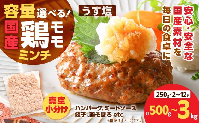 ＜容量選べる＞国産鶏モモミンチ[うす塩]　計500g～3kg　K025-016