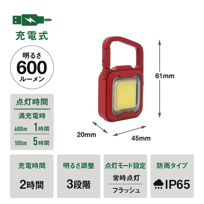 musashi COB-WL007R 充電式スーパーフラッシュライト6W[レッド]《 ムサシ 充電式 LED スーパーフラッシュライト ライト 防水 アウトドア 防犯 災害 》【2400O10817_07】