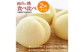 先行予約 晴れの国 岡山のフルーツ 定期便 2回コース 1回目ロイヤル白桃6玉 合計約1.2kg／2回目冬桃がたり6個 合計約1.2kg[№5735-3575]