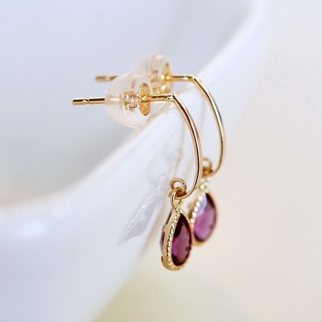 K10YG(10金) イエローゴールド 揺れる ロードライトガーネット アンティーク ピアス 保証書付 SR-2223-1 242-043-e