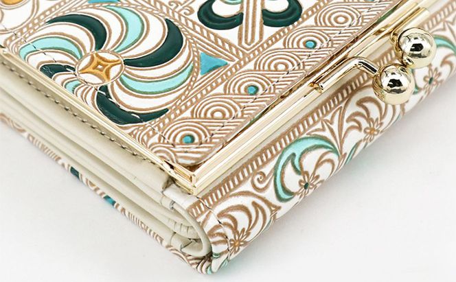 【文庫屋大関】三つ折りミニ財布　錦紗（緑）【皮革工芸品】 ファッション 小物 民芸品 お札 カード 小銭 手のひらサイズ コンパクト 大人かわいい 牛革 手作り 国産 