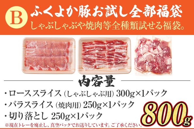 福袋 豚肉 しゃぶしゃぶ 焼肉 切り落とし【B】ふくよか豚 お試し全部セット ロース バラ 小分け ブタ肉 ぶた肉 冷凍 福岡県 福岡 九州 グルメ お取り寄せ