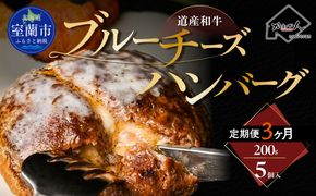 【3ヶ月定期便】道産和牛ブルーチーズハンバーグ（200g）5個入り MROA193