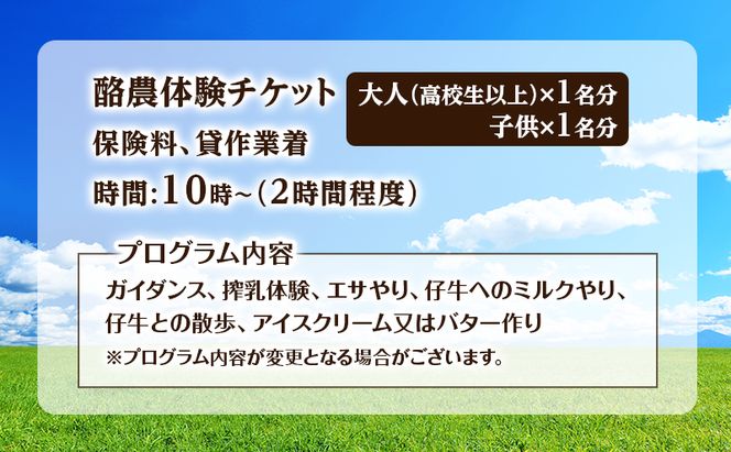 酪農体験チケット 大人・子供 各1名 【 体験チケット 酪農 北海道 幕別町 牛 搾乳 牧場 自然 】