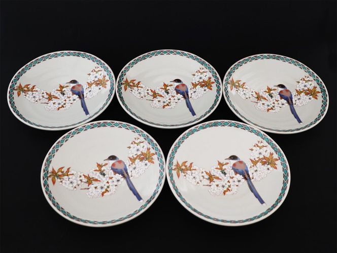 九谷焼　5.2号皿揃　花鳥 （5枚セット）a01 食器 キッチン雑貨 キッチンアイテム 雑貨 小物 お皿 丸皿 食卓 テーブルコーディネート 普段使い 贈り物 