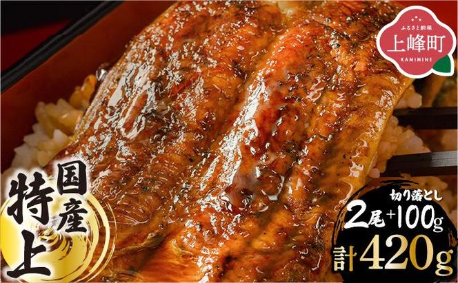 『国産』うなぎ蒲焼 2尾 計320g+切り落とし100g [B-1205-PE]