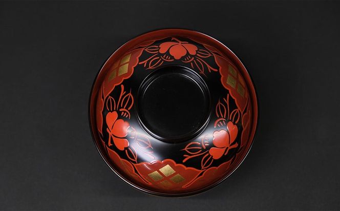 秀衡塗　煮物椀(椿紋・黒内古代朱)　2個 / 漆器 お椀 吸い物椀 煮物椀 おわん 食器 ふた付き セット 漆椀 漆塗 うるしぬり 手塗り 木製 伝統工芸品 和 お正月 高級 結婚 新築祝い お祝い 贈答 贈り物 プレゼント ギフト 香典返し お返し おもてなし