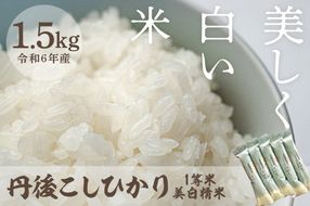 令和6年産 1等米 丹後こしひかり 美白精米 1.5kg(2合×5袋)　西日本最多特A獲得★ 大正初期創業の老舗米商店が厳選した一等米をお届け★ 白米 コシヒカリ　MU00038