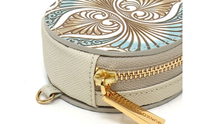 【文庫屋大関】マカロンポーチ ロカイユ＜ブルーグレー＞【皮革工芸品】 ポーチ ミニポーチ 小物入れ アクセサリー入れ イヤホン入れ 収納 保管ケース 手のひらサイズ  本革 革 皮革 工芸品 工芸 雑貨 ギフト プレゼント 日本製 東京