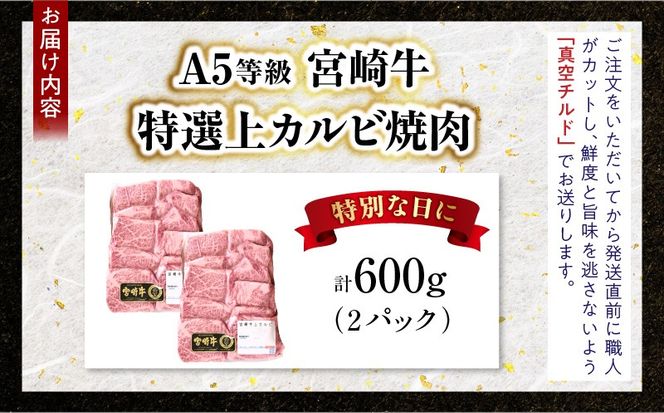 【新鮮チルド】宮崎牛特選 上カルビ焼肉 合計600g（2パック）