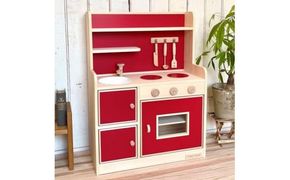 手作り木製玩具／ままごとキッチンデラックスタイプ（レッド）