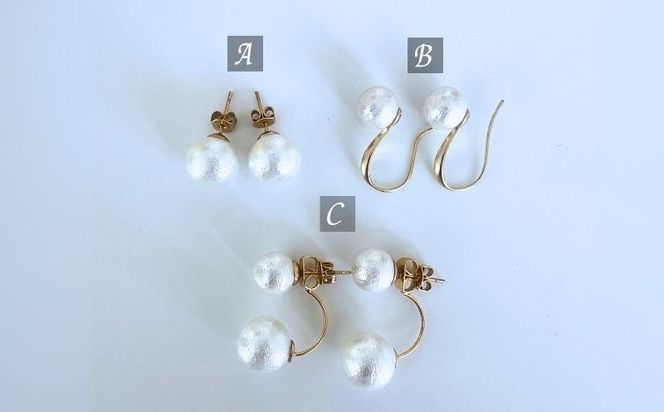 GL009コットンパール「ホワイト」ピアス３点セット(ゴールド)
