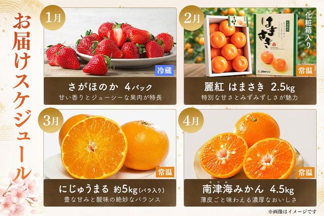 佐賀の旬を月替わりでお届け 味のリレー12ヶ月定期便【いちご 冷凍いちご みかん ハウスみかん 甘夏 にじゅうまる 佐賀美人 日本酒 基峰鶴 聚楽太閤 The SAGA認定酒】(H116265)