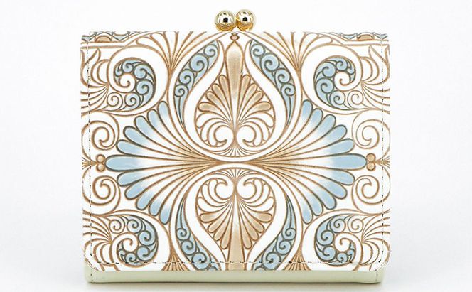 【文庫屋大関】三つ折りミニ財布　ロカイユ（ブルーグレー）【皮革工芸品】 ファッション 小物 民芸品 お札 カード 小銭 手のひらサイズ コンパクト 大人かわいい 牛革 手作り 国産 