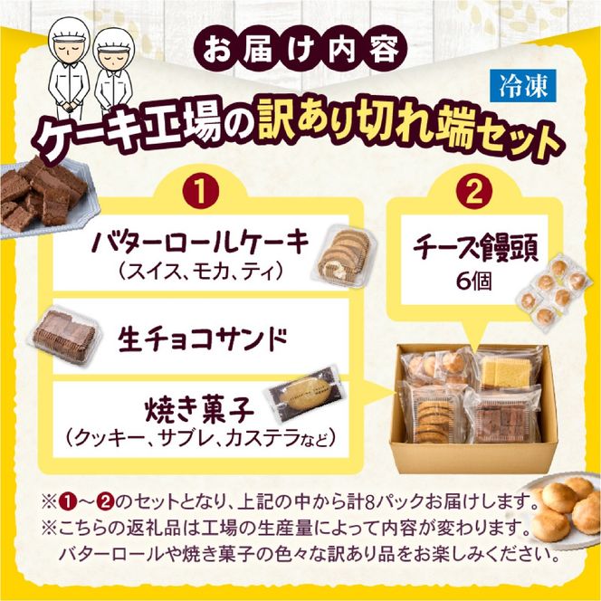 【2026年6月末まで】【工場直送訳あり品】ケーキ工場の訳あり切れ端セット（訳ありグルメ 訳あり スイーツ 工場直販 個包装 小分け 冷凍 おためし 切れ端 フードロス 送料無料）