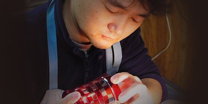 江戸切子 ヒロタグラスクラフト 藍 オールドグラス 市松に七宝紋切子 グラス 工芸品 伝統工芸
