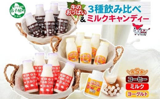 784.牛のおっぱいミルク 5本 コーヒーミルク5本 のむヨーグルト5本 計15本 おっぱいミルクキャンディー1個 セット 牛乳 生乳 ミルク 牛 酪農 飲料 しぼりたて 珈琲 ヨーグルト 飴 お取り寄せ ギフト gift まとめ買い 北海道 弟子屈町