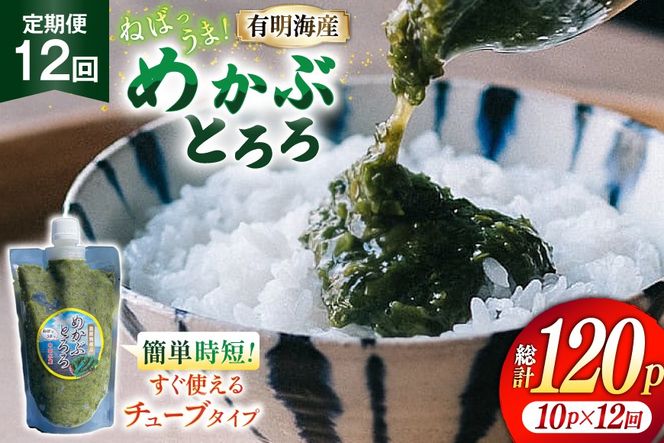 AJ662 めかぶ 有明海産 無添加めかぶとろろ 250g×10パック 定期便 12回 [ きざみめかぶ とろろ わかめ 海藻 無添加 冷凍 小分け チューブ ご飯のお供 中田水産 長崎県 島原市 ]