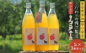 【完全無添加】【安心安全】【こだわりの搾汁製法】【サンふじ】りんごのジュース 3本セット【栽培期間中 除草剤・ネオニコチノイド系農薬・化学肥料不使用】 果実飲料 アップルジュース ストレートジュース 飲み物 