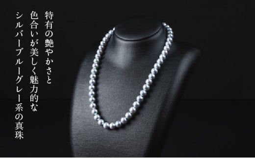 【艶々マーメイドブルーのアコヤ真珠】シルバーブルーグレー系アコヤ真珠ネックレス・イヤリング（ピアス）・お念珠の3点セット V-119