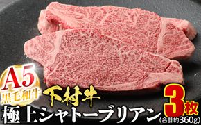 【定番】大府特産A5黒毛和牛下村牛極上シャトーブリアン3枚入り約360g 232238_N044-PR