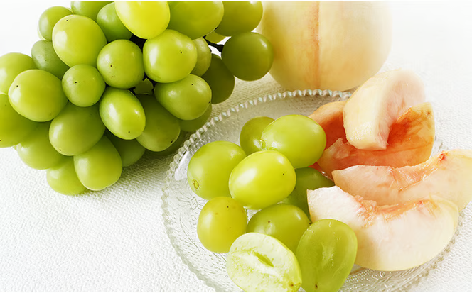 桃 ぶどう 2026年 先行予約 果物 詰合せ 白桃 2玉（1玉220g以上）シャインマスカット 晴王 2房（1房480g以上）化粧箱入り 岡山県産 国産 フルーツ ギフト フルーツ詰め合わせ 贈答品 セット [№5735-1469]