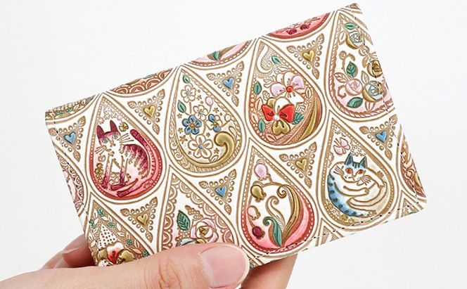 パスケース 花と猫 ローズ 文庫屋大関 名刺入れ カードホルダー 名刺ケース 名刺ホルダー カード入れ 定期入れ 定期ケース 小物 革小物 革製品 革 民芸品 猫 猫グッズ 日本製 東京 東京都 墨田区　お届け：発送可能時期より順次配送