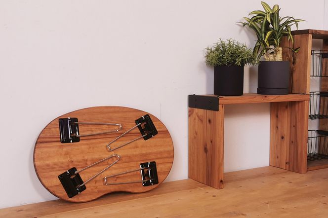 折りたたみローテーブル そら豆型 SSサイズ (天然木／完成品) 木目が美しい横はぎ材使用｜新星金属製作所 大阪府 守口市 ナチュラル テーブル 折りたたみ ローテーブル リビング 子供 子供部屋 おしゃれ 家族 [2509]